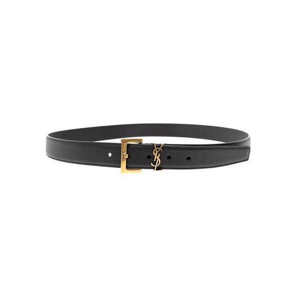 Saint Laurent Men Soft Leather Belt With Gold Metal Buckle Man Ysl